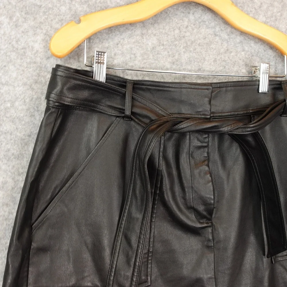Y2K Black‎ Vegan Leather Skirt 12 Belted Rocker Downtown Girl Preppy ANN TAYLOR